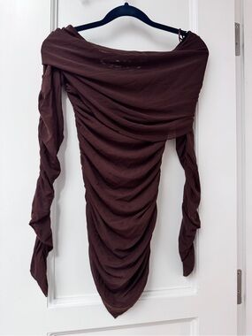 Bardot Chocolate Brown Ruched Off-Shoulder Top